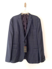 NWT Ted Baker London Wool Suit Blazer/Jacket Plaid 46R Slim Fit Navy
