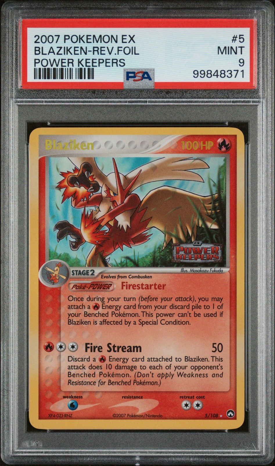 2007 POKEMON EX POWER KEEPERS STAMPED #5 BLAZIKEN-REVERSE FOIL PSA 9