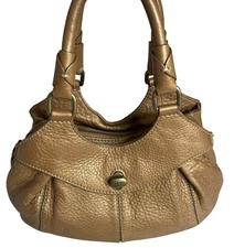 Cole Haan Gold Pebbled Leather Handbag Double Handles & Zip Closure