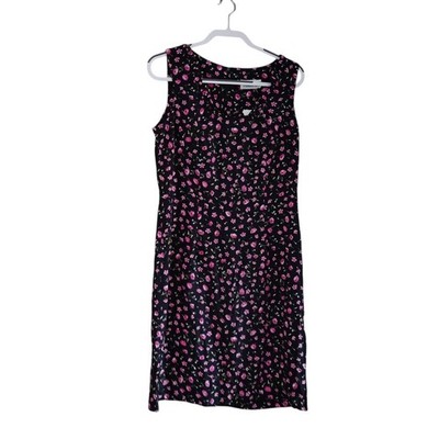 Allen B Damen Kleid Schwarz & Hot Pink Blumendruck Ärmellos Rundhals Gr. 12