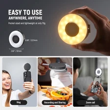 Portable Magnetic Selfie Light Rechargeable with 4 Mode,360° Swivel,Warm&Cool LE