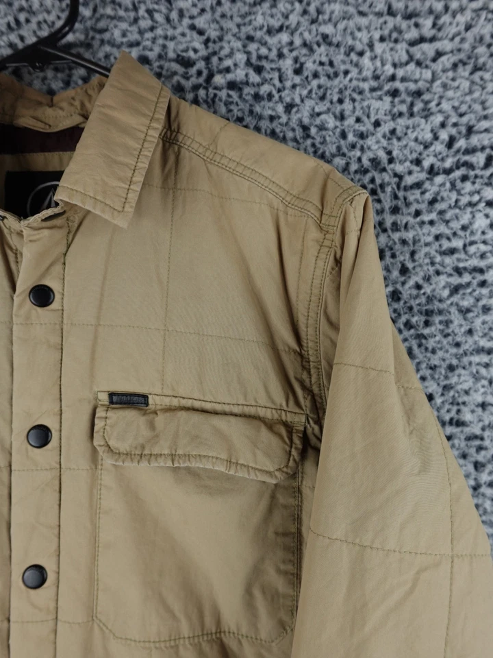 Volcom Quilted Snap Button Jacket Men S Tan Shirt Jacket Lined Puffer Cotton - Image 3 of 4