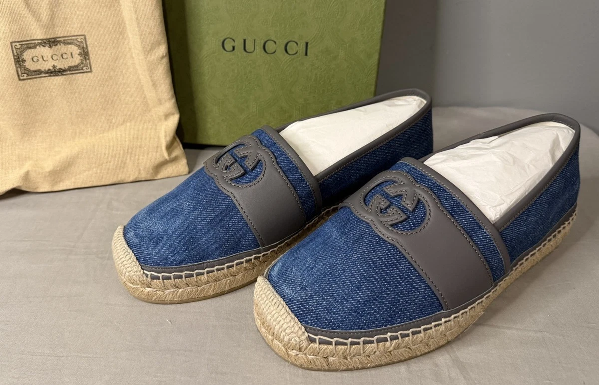 size 9.5G - Gucci Brown Raffia Interlocking G Espadrilles GG Red Blue Gucci Espadrille Casual Shoes for Men for sale | eBay main image 2