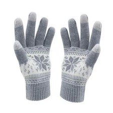 H TER Winter Touch Screen Gloves Snow Flower Printing Keep Warm A1-women Grey