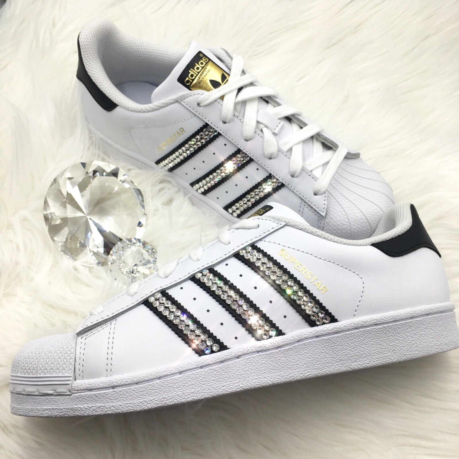 Bling Women&#039;s Adidas Shoes w/ Swarovski Crystals Superstar Black Clear | eBay