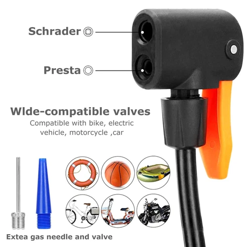 Bike Pump Mini Portable Motor Bicycle Foot Pump Pressure Gauge Tire Air Pump - Picture 5 of 8