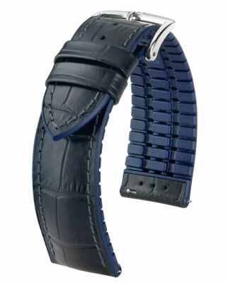 Deer Watch Strap Andy Leather Rubber Core Black Blue 22 mm