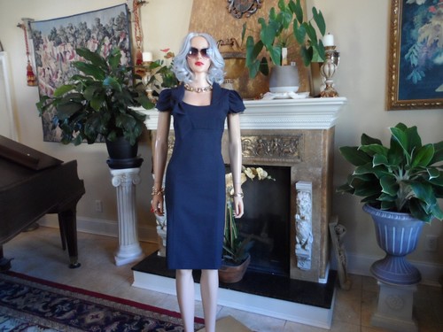 Red Valentino Navy Blue Virgin Wool Sheath Dress w/Bow Detail Size US 4 - Picture 2 of 23