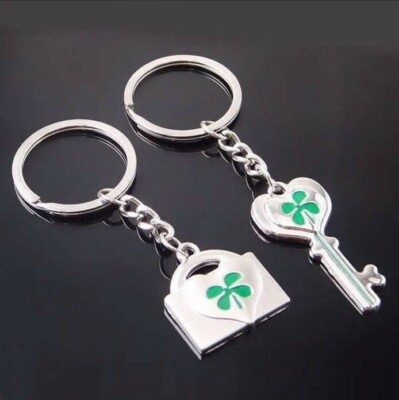 NEW Couple Clover Lock Key Ring Key Chain Keyring Car Keychain Metal Pendant