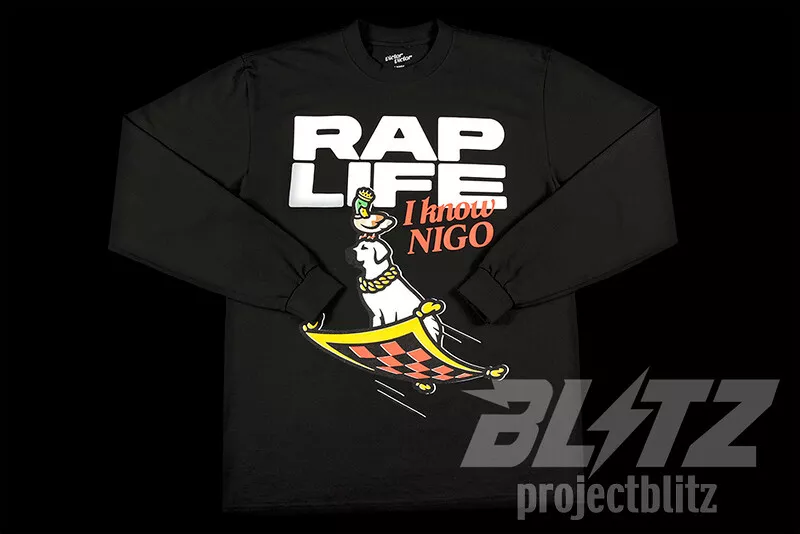 I KNOW NIGO L/S TEE T-SHIRT RAP LIFE FLYING CARPET BLACK L XL VICTOR