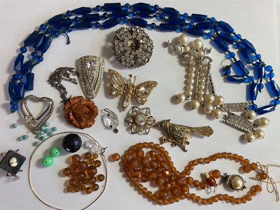 MORE JUST ADDED: Jewelry: necklaces, beads, brooches, earrings: broken & parts