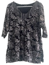 Lane Bryant 14/16 Black Gray Floral Flowy Tunic Blouse