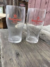 Budweiser Beer Glass Pair 12 Oz Glasses Red Logo Bar Pub Anheuser Busch Rare