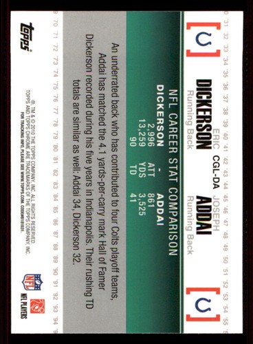 2010 Topps Chrome Gridiron Lineage #CGLDA Eric Dickerson/Joseph Addai - Picture 2 of 2