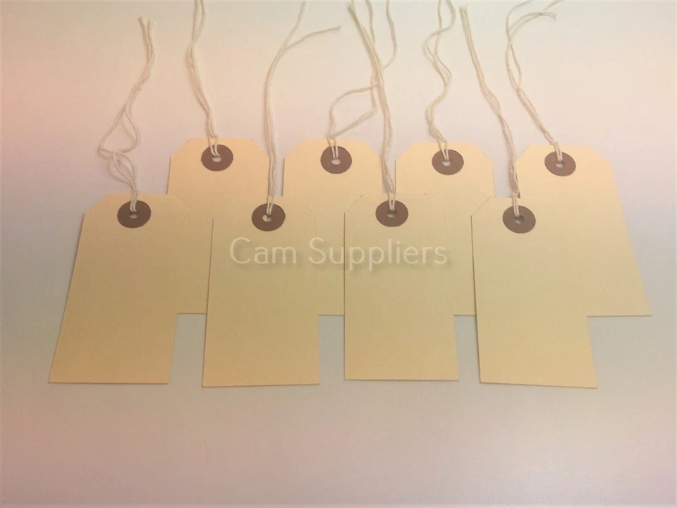 CAM SUPPLIER 100 Quality Manilla Cream Parcel Strung Tags 96mm x 48mm Tie On Craft Labels