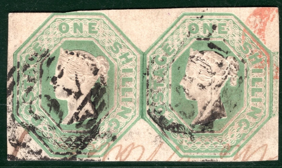 GB QV EMBOSSED Stamp SG.54 1s Pale Green (1847) PAIR Used Cat £2,000+ REDS51 - Image 4 of 4