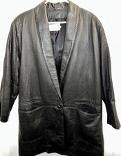 Vintage 80’s Peter Caruso Made in USA Black Leather Coat Padded Shoulders Size10