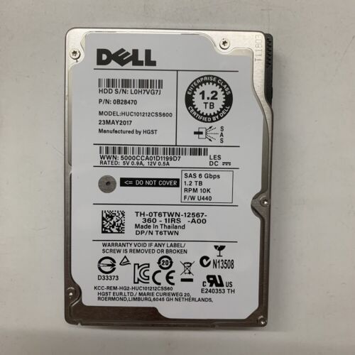 Dell 1.2TB 6G 10K 2.5" SAS 0T6TWN T6TWN HUC101212CSS600 HDD Hard Drive w Tray - Picture 5 of 6