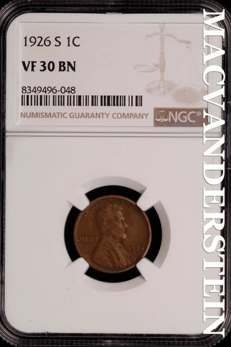 1926-S Lincoln Wheat Cent - NGC VF 30 BN - Scarce  No Reserve  #SLH194
