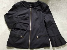 Roz Ali Black Bell Sleeve Gold Zipper Blazer Sz M