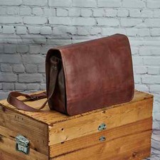 Hombre Genuino Vintage Cuero Graso Mensajero Laptop Maletín Cartera Bolsos Marrón