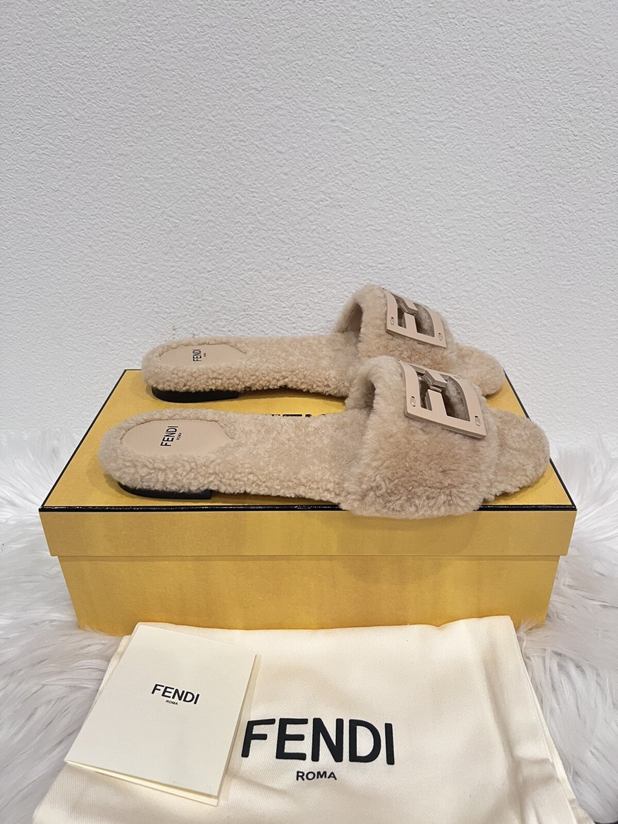 NIB Fendi Baguette Sheepskin Shearling Fur FF Slide
