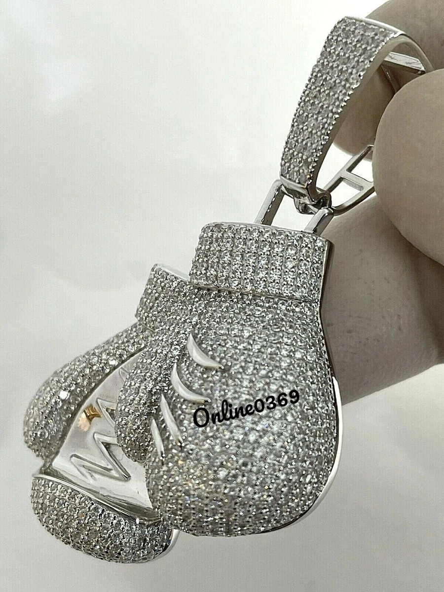Men s Boxing Gloves Pendant 1ct VVS Round Moissanite White Gold