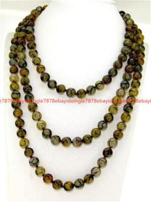 35 Inches 8mm Yellow Veins Dragon Agate Round Beads Gemstone Necklace Strand