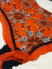 scarf giraffes animals 32" X 80"  Orange black tassels on ends beautiful bright 