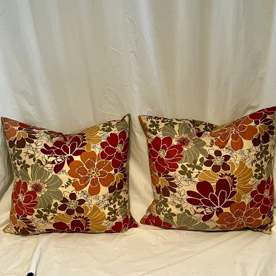 Modern Floral 17" Down Filled Throw Pillows Set -2 Decorative Waverly?Warm Tone - Image 2 of 4
