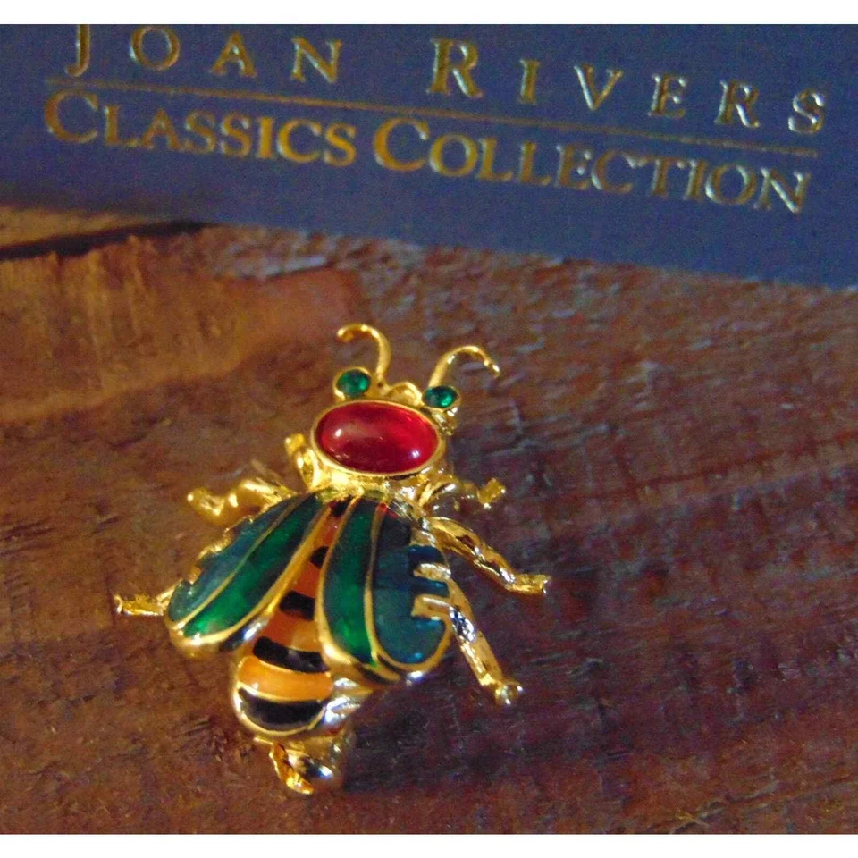 Joan Rivers RUSO Miel BEE BROCHE Esmalte Amarillo Negro Oro Rojo Cabujón Foto 2 de 4