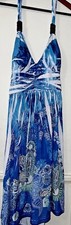 Women  s Halter Bohemian Sleeveless Sun Dress Blue Print