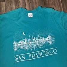 Vintage 90s San Francisco California Golden Gate Bridge Blue T-Shirt XL
