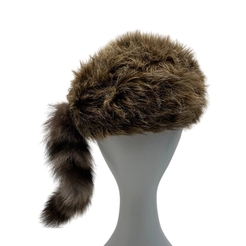 Vintage Unbranded Women's Brown Raccoon Fur Coontail Hat - Image 3 of 4