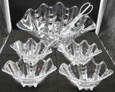 🦪 Vintage Clear Acrylic Plastic Clam Shell Iced Serving Dish Set – 6 Piece – EX