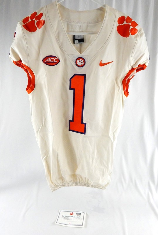 2017-22 Clemson Tigers #1 Game Issued Pos Used White Jersey Football NP R 38 892