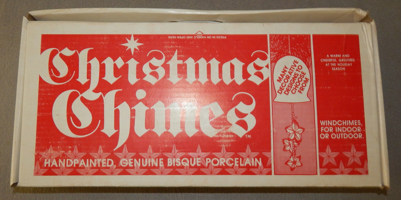 Vintage Christmas Chimes, Set of 12 Jasco Bisque Porcelain 1980 (3" tall} New