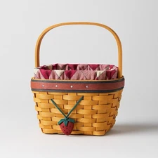 2001 Longaberger All American Strawberry Basket w/Liner, Tie On, Card Stock RARE