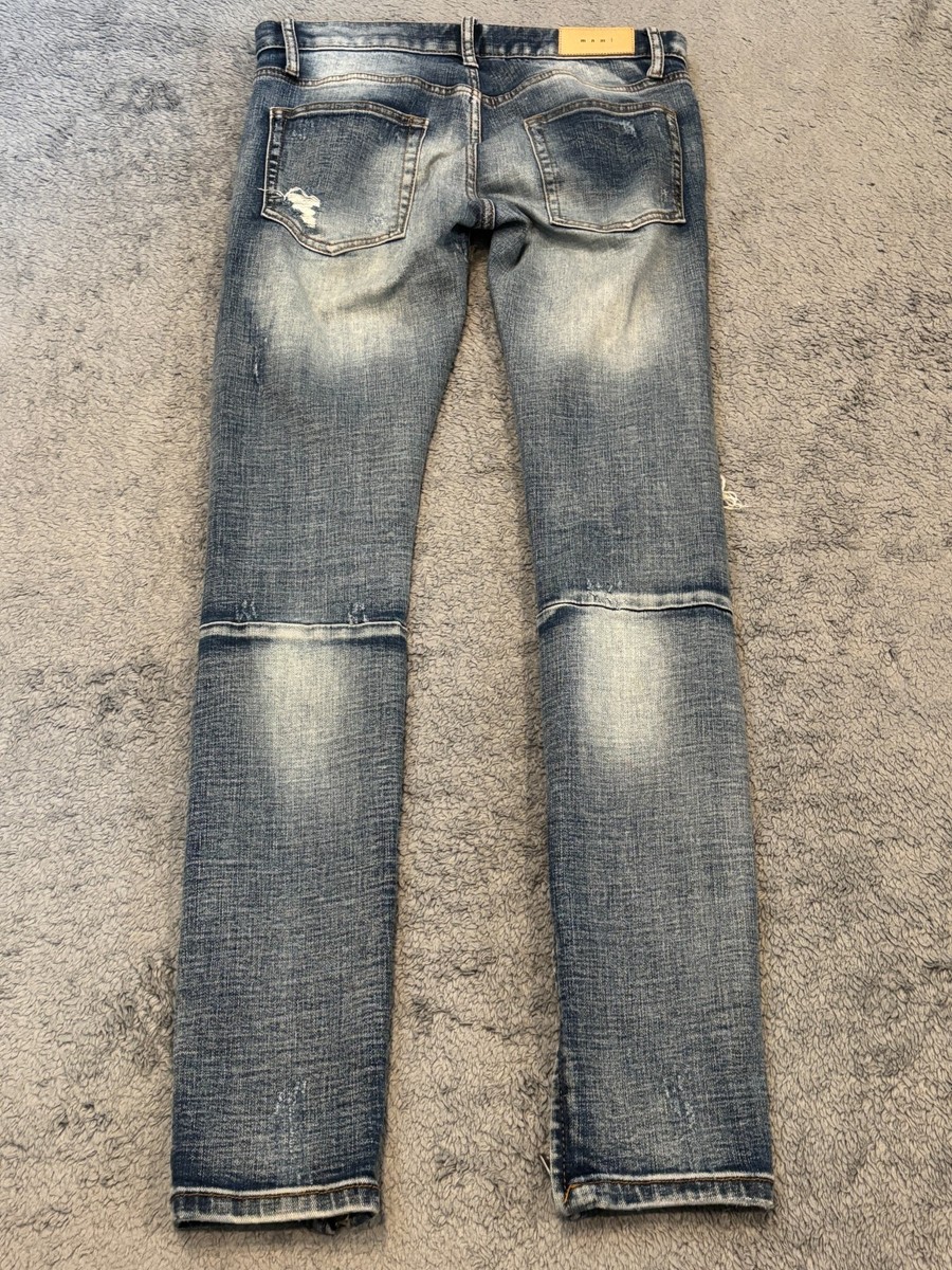 MNML Jeans Men's 30 (32x34) Distressed Ripped Slim Button Fly