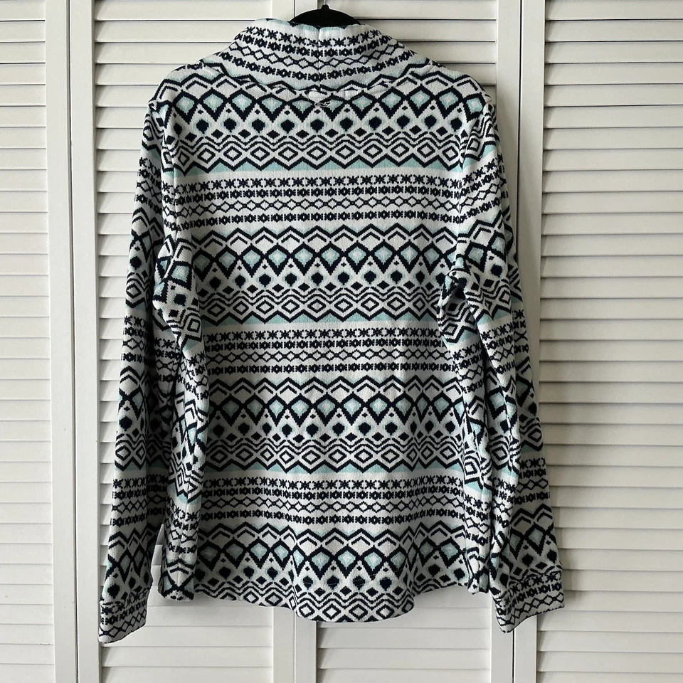 Suéter Vineyard Vines Fair Isle Mujer Talla L Azul Cuello Embudo Polar Nórdico Acogedor Foto 4 de 4