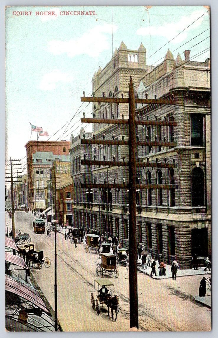 Antique Ohio Postcard CINCINNATI Court House Street Scene 1909