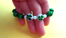 7.5" FOUR LEAF CLOVER DOUBLE GOOD LUCK BEADED STRETCH BRACELET NEW 10 OFF