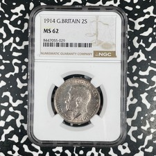 1914 Great Britain 1 Florin NGC MS62 Lot#G3609 Silver! Nice UNC!