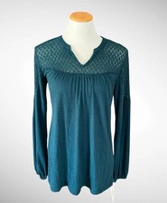NWT Style  Co Teal Pullover Sweater with Crochet Shoulders, Size S