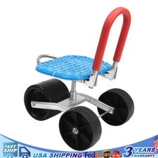 Garden Cart Rolling Work Seat with 3 Wheels 360° Rotation Adjustable Chair