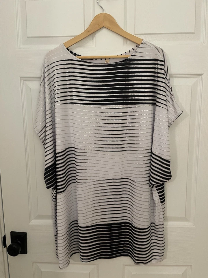 Sexy cubierta de playa Swim By Cacique para mujer 18/20 negro plateado blanco brillante Foto 2 de 4