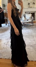 Azazie Black Size 2 Maxi Dress Straight Neck Ruffle Accent Slit Strappy