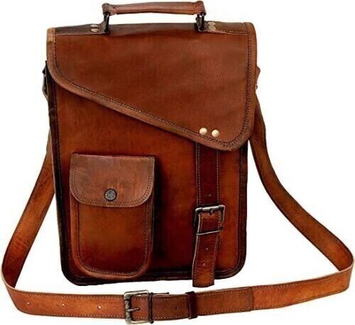 Borsa a tracolla da uomo vintage in vera pelle marrone messenger per laptop... - Foto 1 di 5