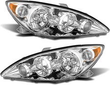 2005 2006 Toyota Camry Headlight Pair Clear Lens Chrome Housing Amber Reflector