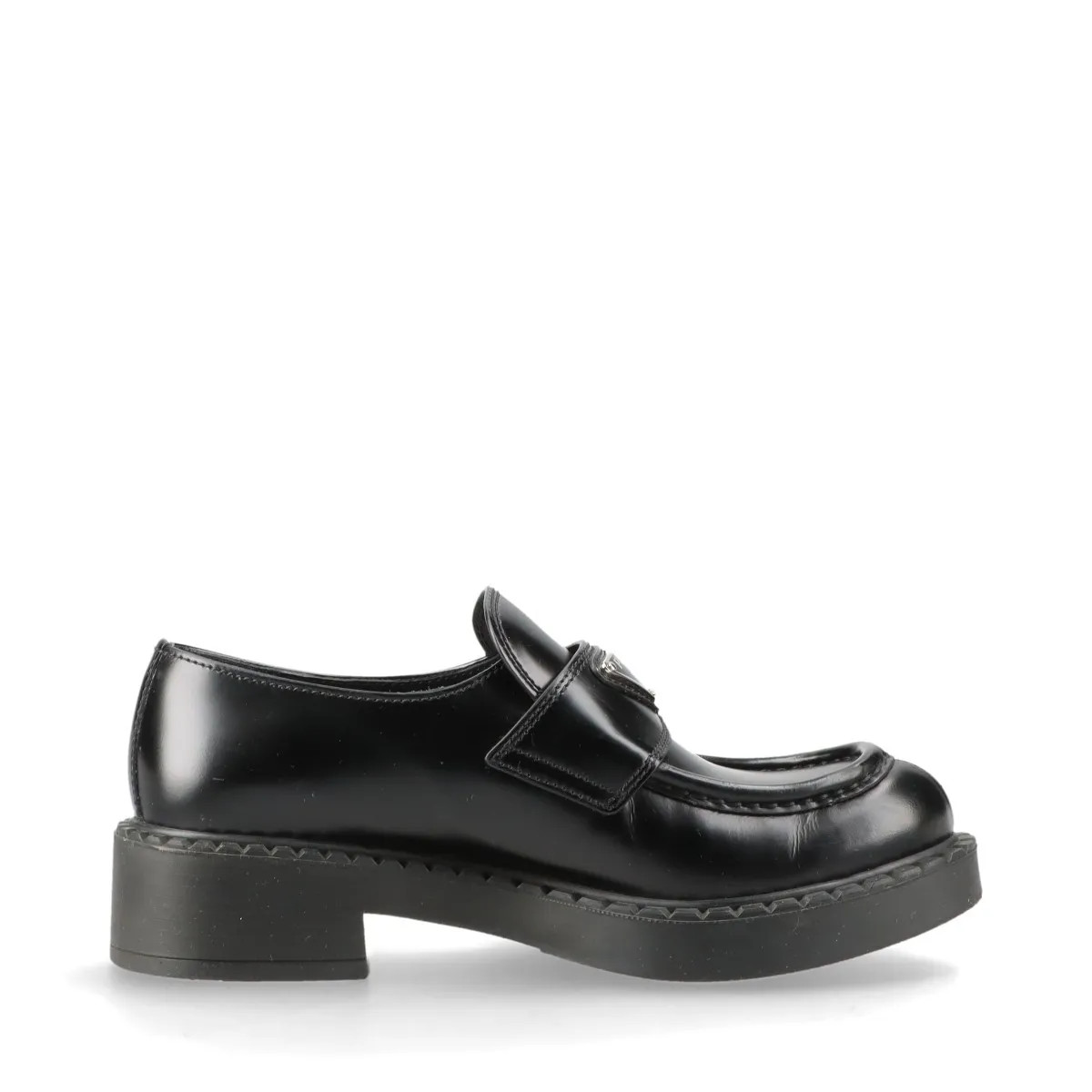 Prada Chocolate Leather Loafer 35.5 Ladies' Black Triangle logo thumbnail 2